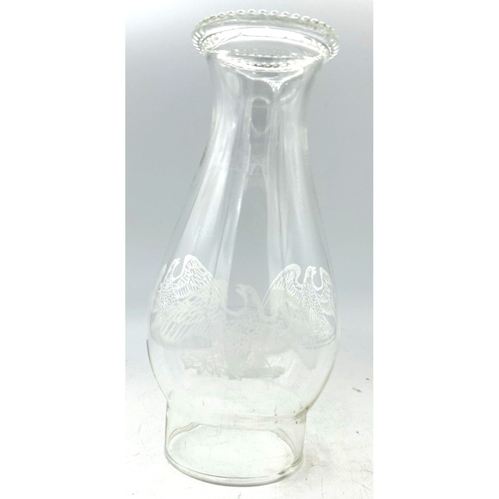 Vtg Eagle Glass Hurricane Globe Light Shade Chimney Oil Lamp 8 3/16" Eagle Motif